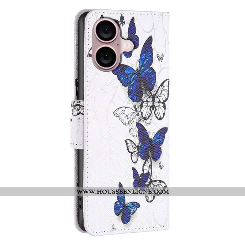 Housse iPhone 16 Papillons sur Fond Blanc