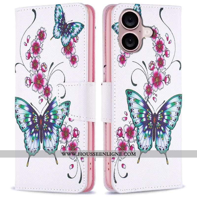 Housse iPhone 16 Papillons sur Fond Blanc