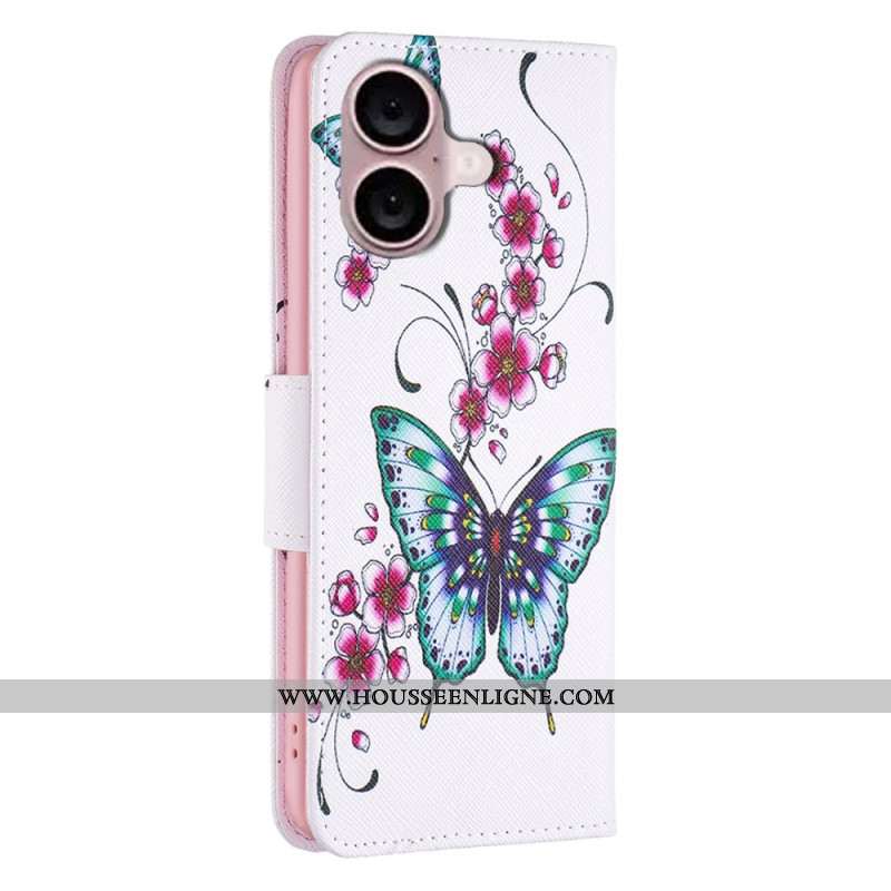 Housse iPhone 16 Papillons sur Fond Blanc