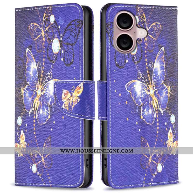 Housse iPhone 16 Papillons sur Fond Violet