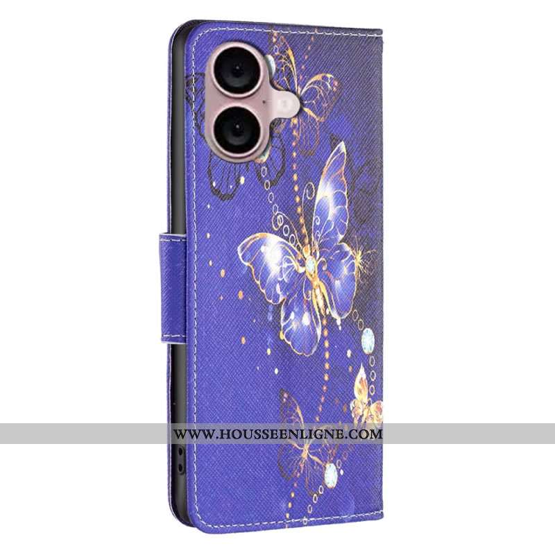 Housse iPhone 16 Papillons sur Fond Violet