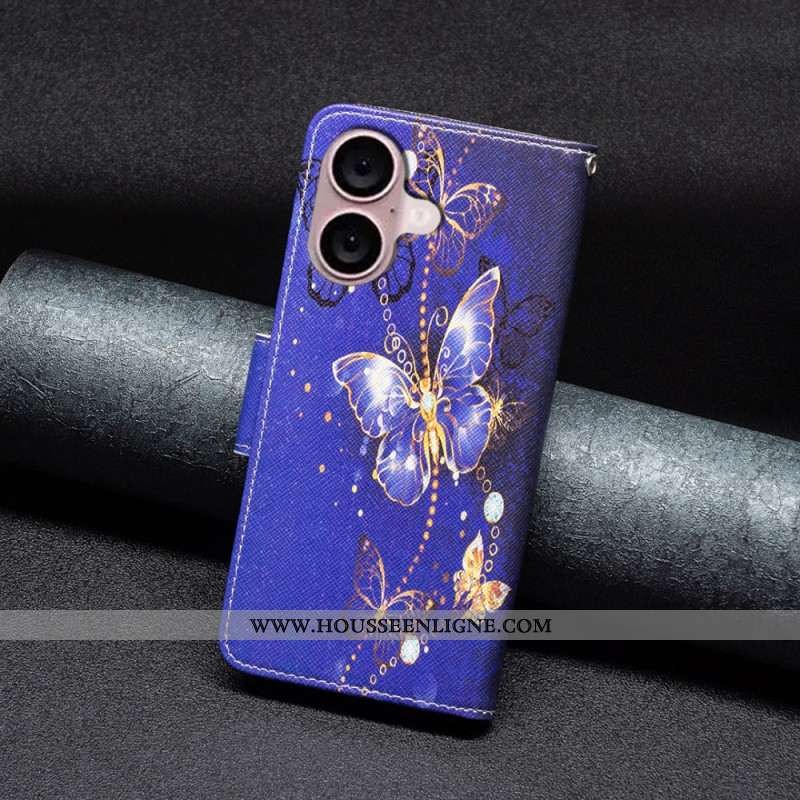 Housse iPhone 16 Papillons sur Fond Violet