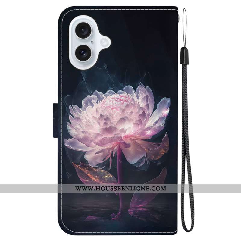 Housse iPhone 16 Pivoine Pourpre à Lanière