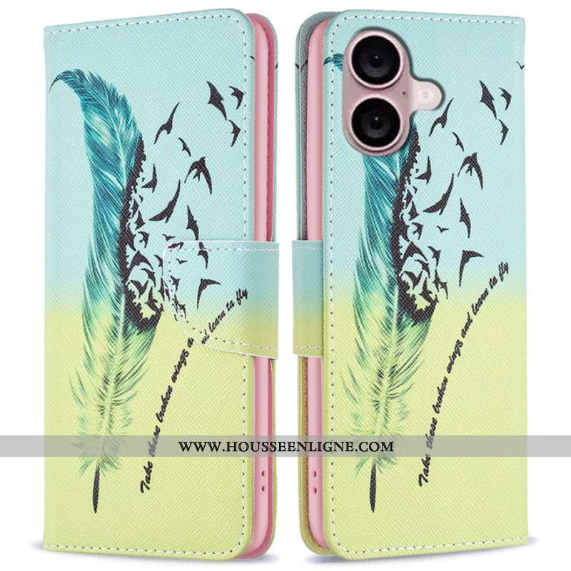 Housse iPhone 16 Plume et Oiseaux