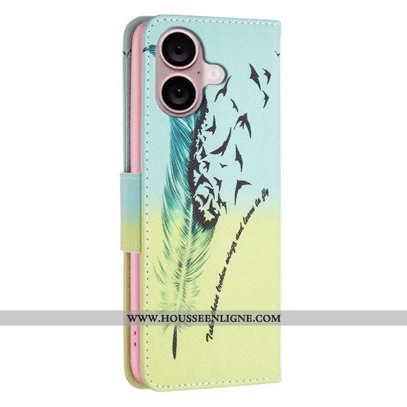 Housse iPhone 16 Plume et Oiseaux