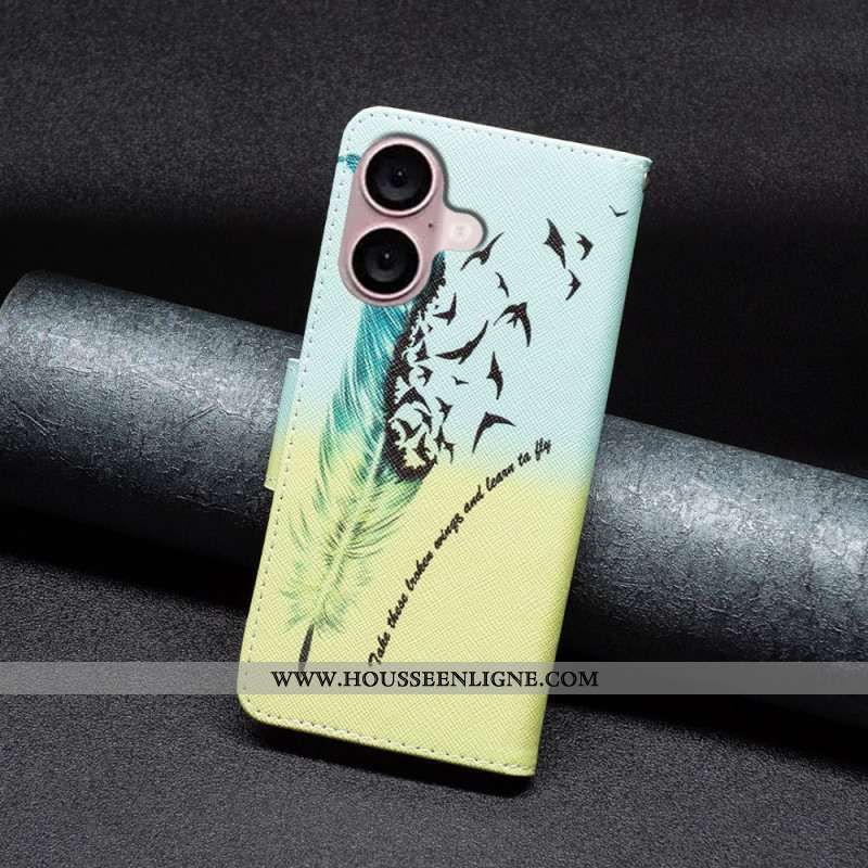 Housse iPhone 16 Plume et Oiseaux