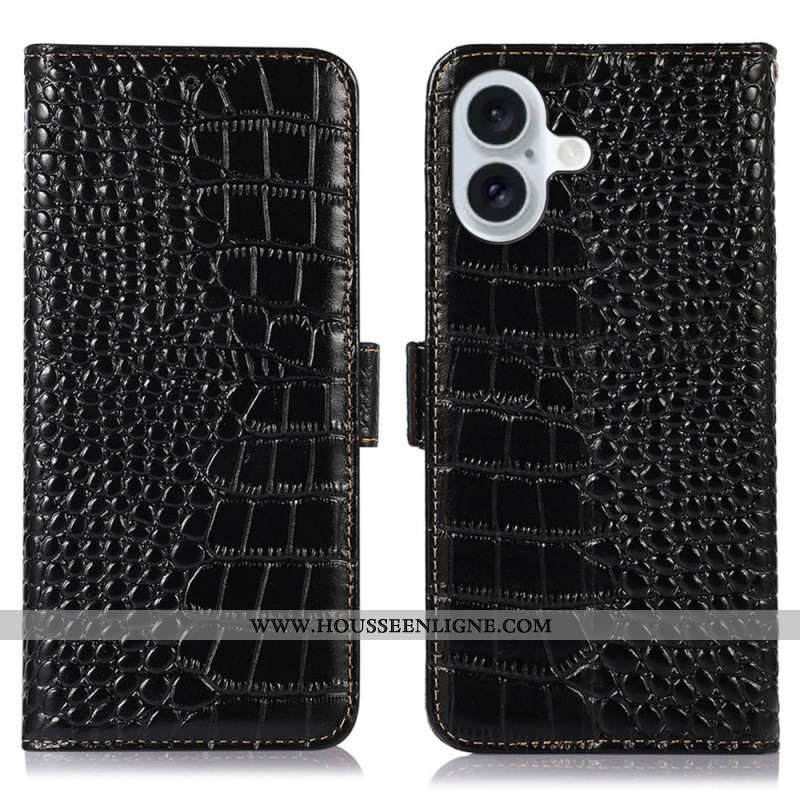 Housse iPhone 16 Plus Blocage RFID Texture Crocodile