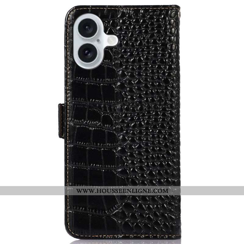 Housse iPhone 16 Plus Blocage RFID Texture Crocodile