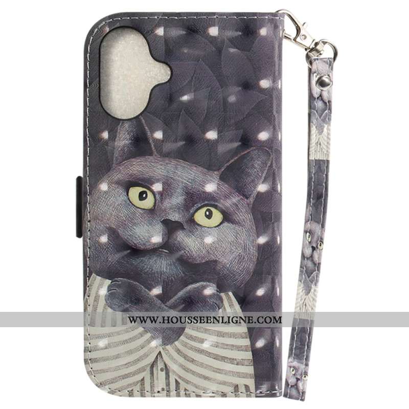 Housse iPhone 16 Plus Chat Gris à Lanière