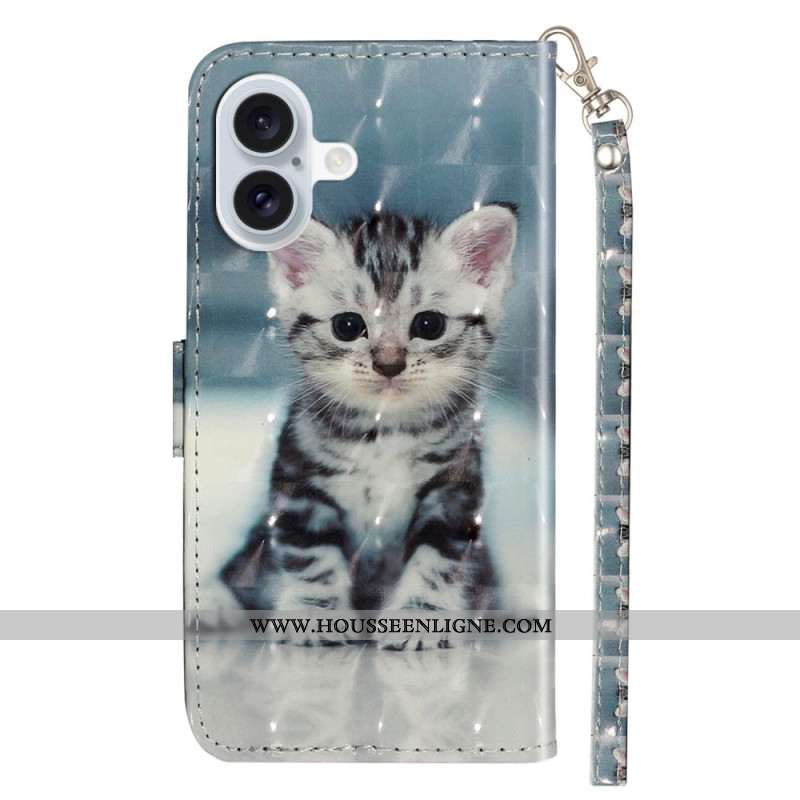 Housse iPhone 16 Plus Chaton à Lanière