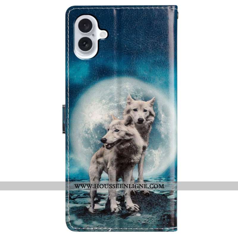 Housse iPhone 16 Plus Couple dLoups à Lanière