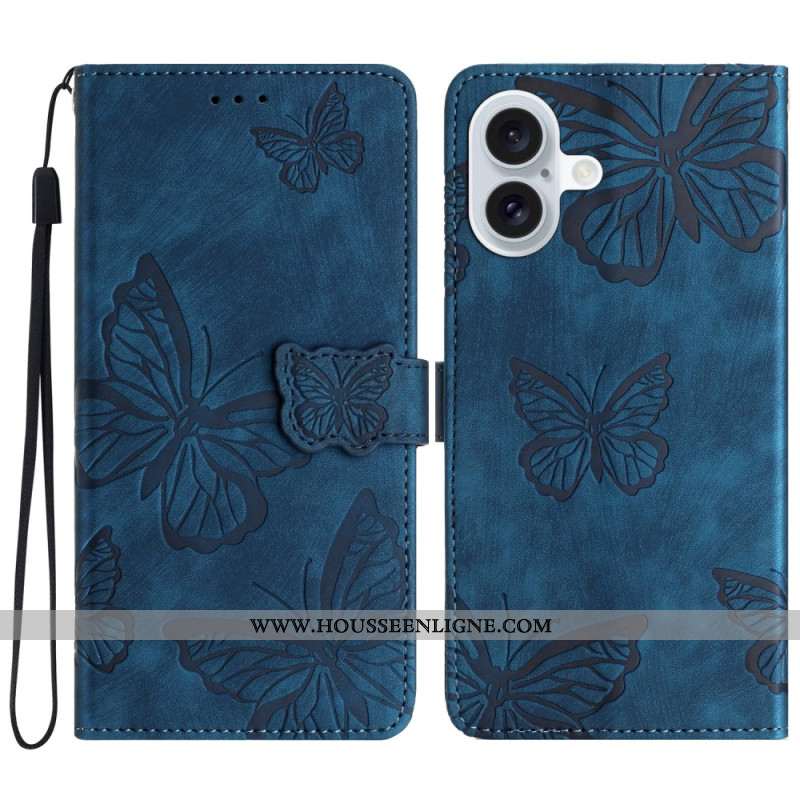 Housse iPhone 16 Plus Empreinte Papillons à Lanière