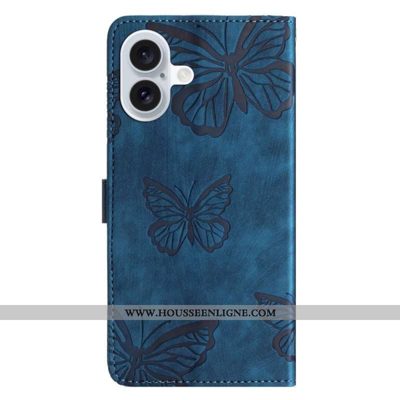 Housse iPhone 16 Plus Empreinte Papillons à Lanière