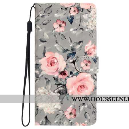 Housse iPhone 16 Plus Fleurs Roses à Lanière