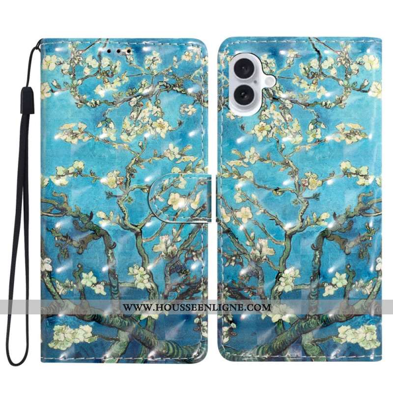 Housse iPhone 16 Plus Fleurs d'Abricot à Lanière