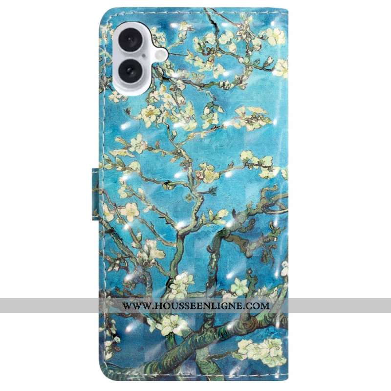 Housse iPhone 16 Plus Fleurs d'Abricot à Lanière