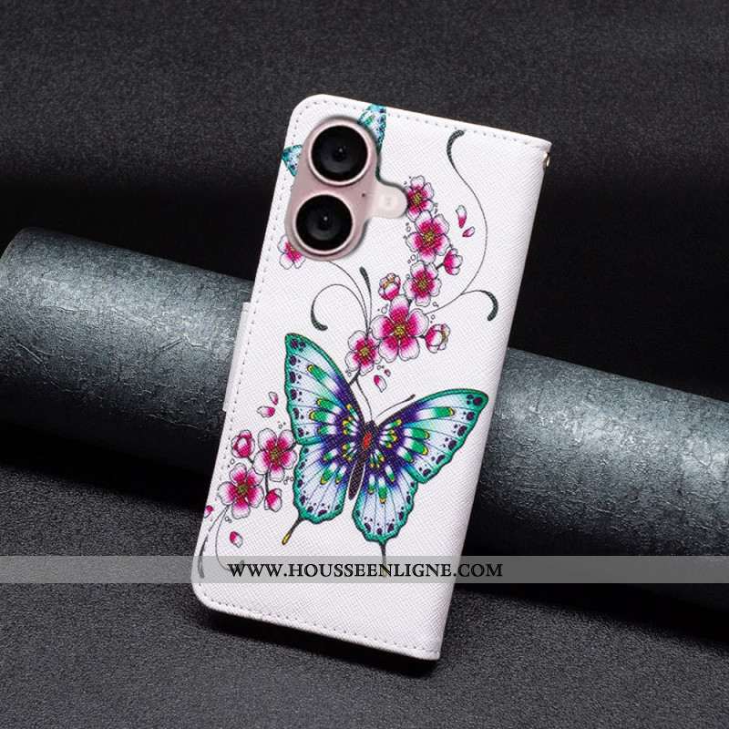 Housse iPhone 16 Plus Fleurs et Papillons