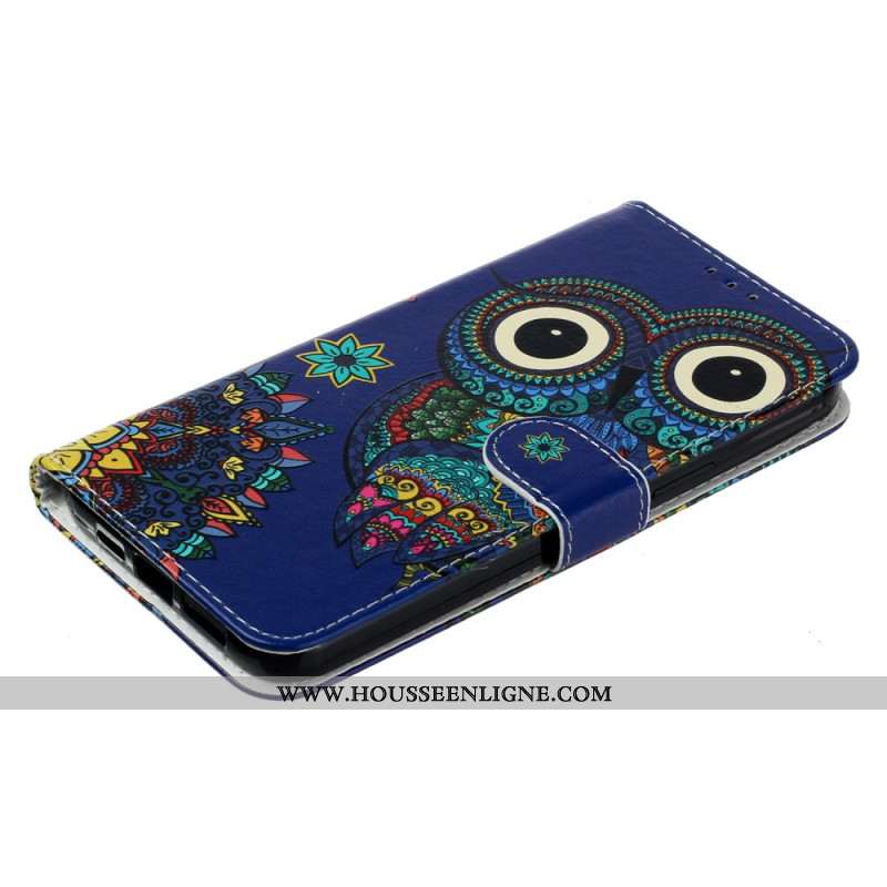 Housse iPhone 16 Plus Hibou Bleu à Lanière