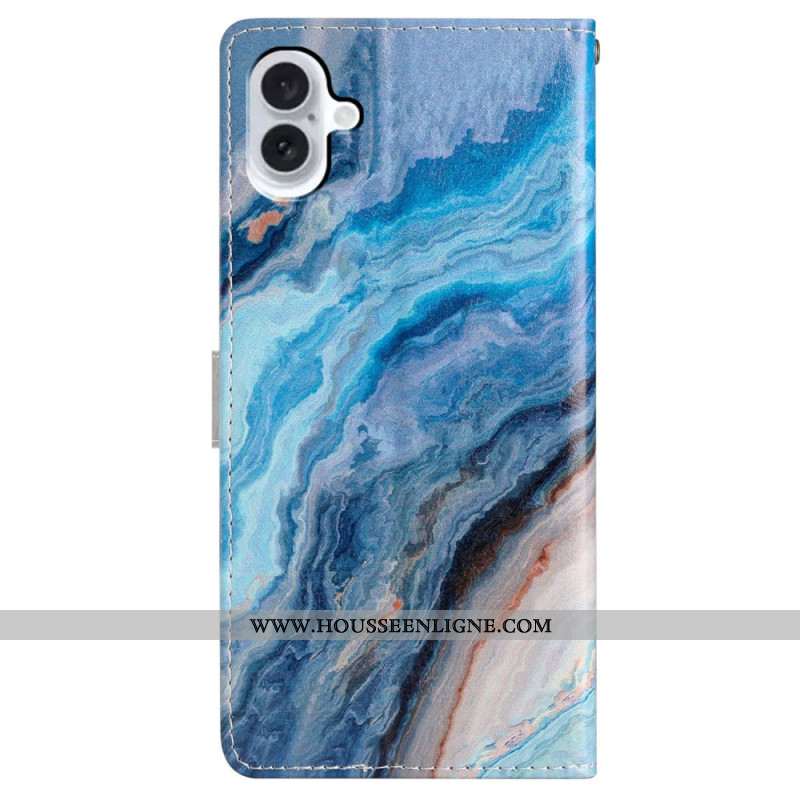 Housse iPhone 16 Plus Marbre Bleu à Lanière