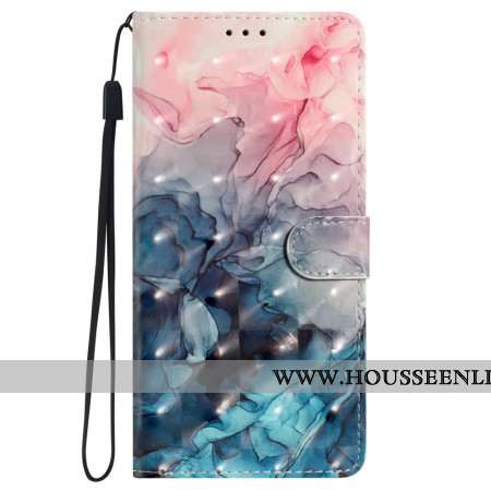 Housse iPhone 16 Plus Marbre Rose et Bleu à Lanière