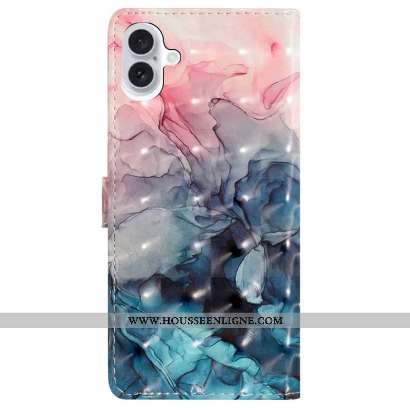 Housse iPhone 16 Plus Marbre Rose et Bleu à Lanière