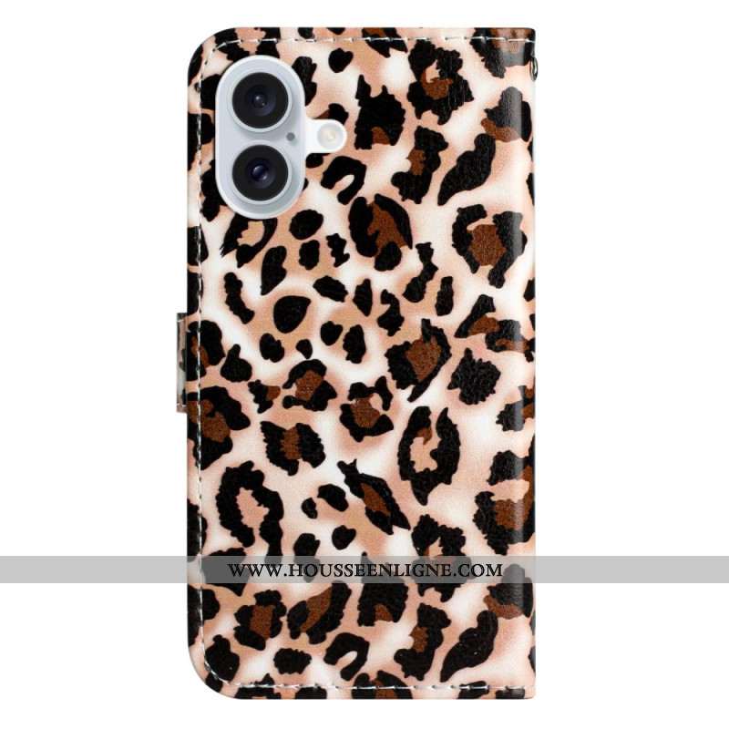 Housse iPhone 16 Plus Motif Léopard à Lanière