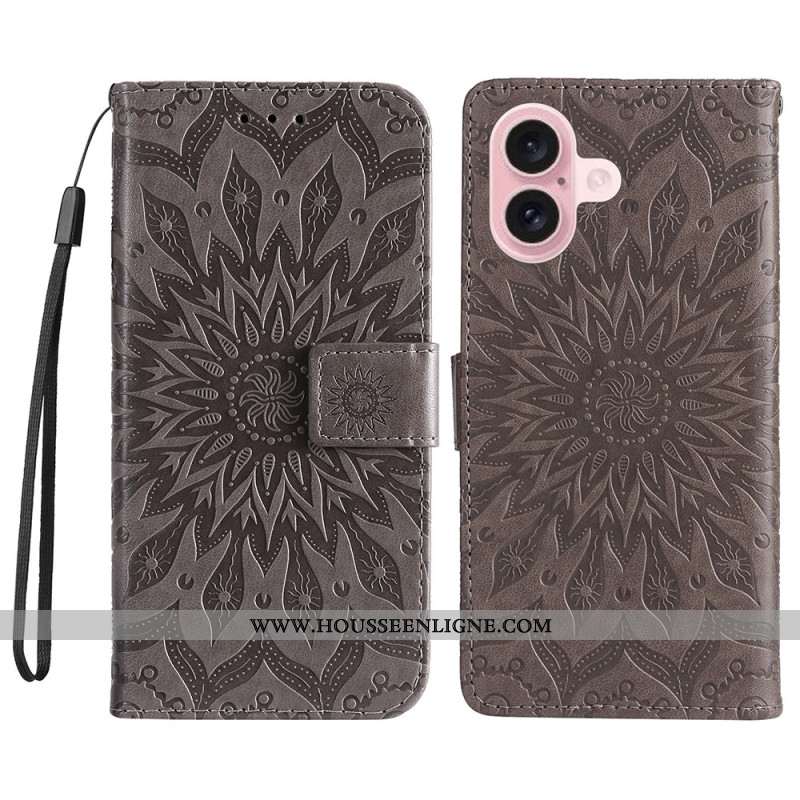 Housse iPhone 16 Plus Motif Mandala avec Lanière