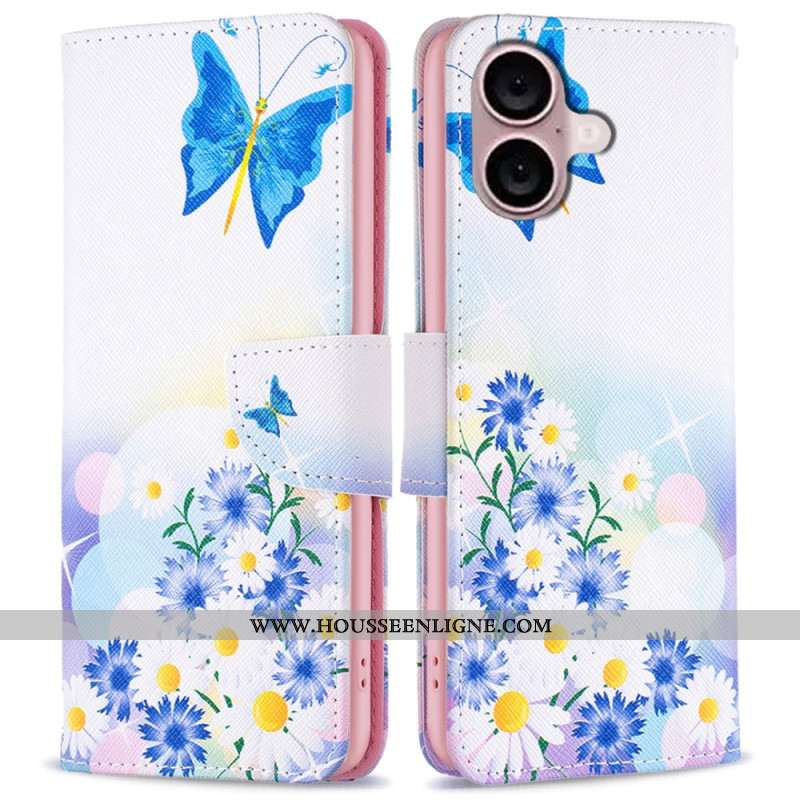 Housse iPhone 16 Plus Motif Papillons et Fleurs