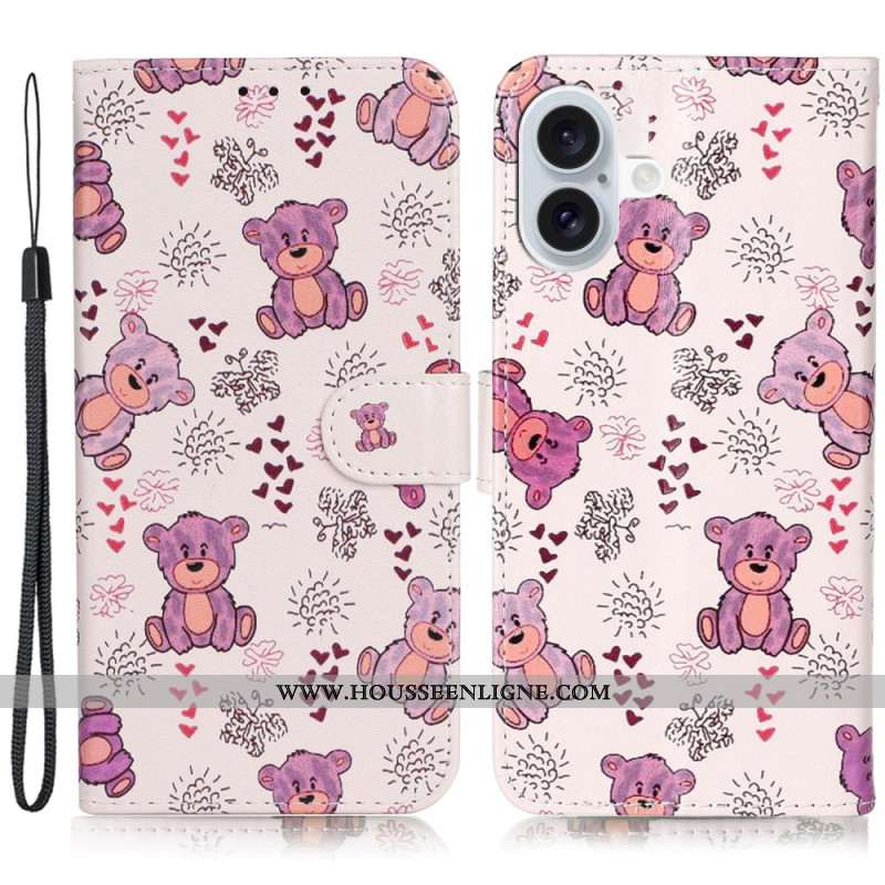 Housse iPhone 16 Plus Motif d'Ours à Lanière