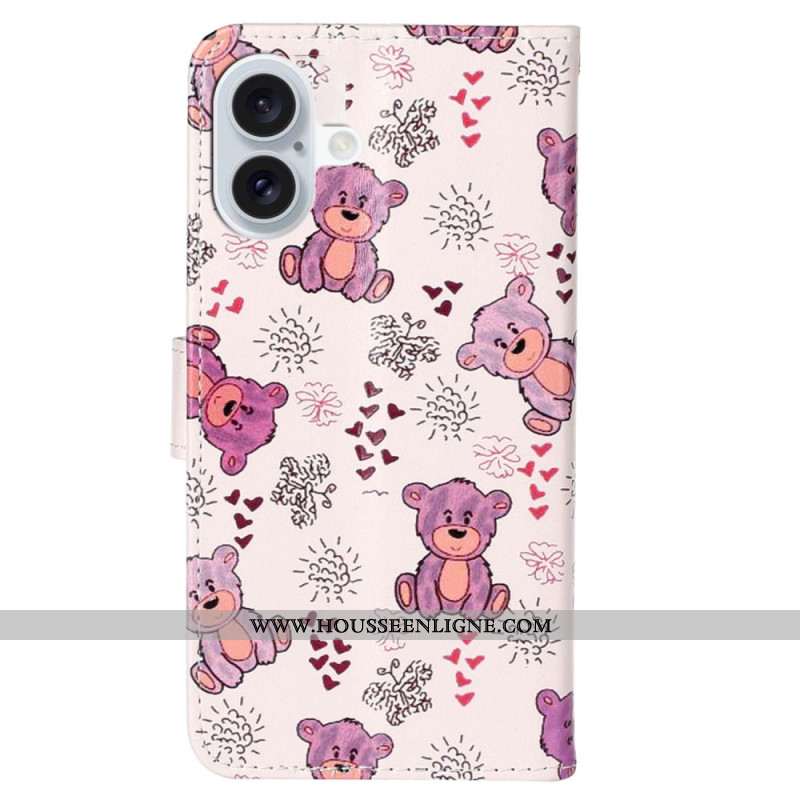 Housse iPhone 16 Plus Motif d'Ours à Lanière