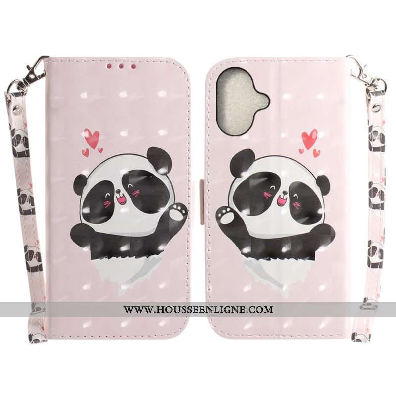 Housse iPhone 16 Plus Panda Love à Lanière