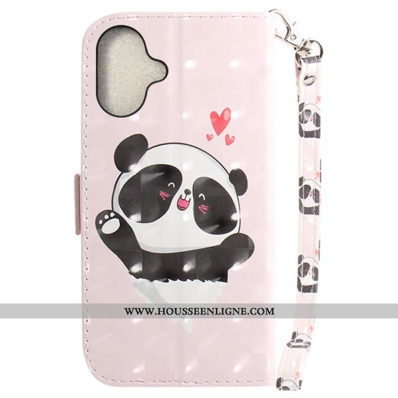 Housse iPhone 16 Plus Panda Love à Lanière