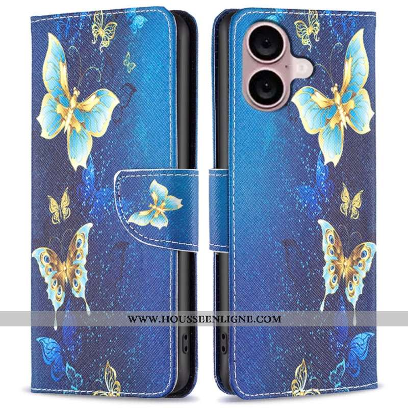 Housse iPhone 16 Plus Papillons Dorés