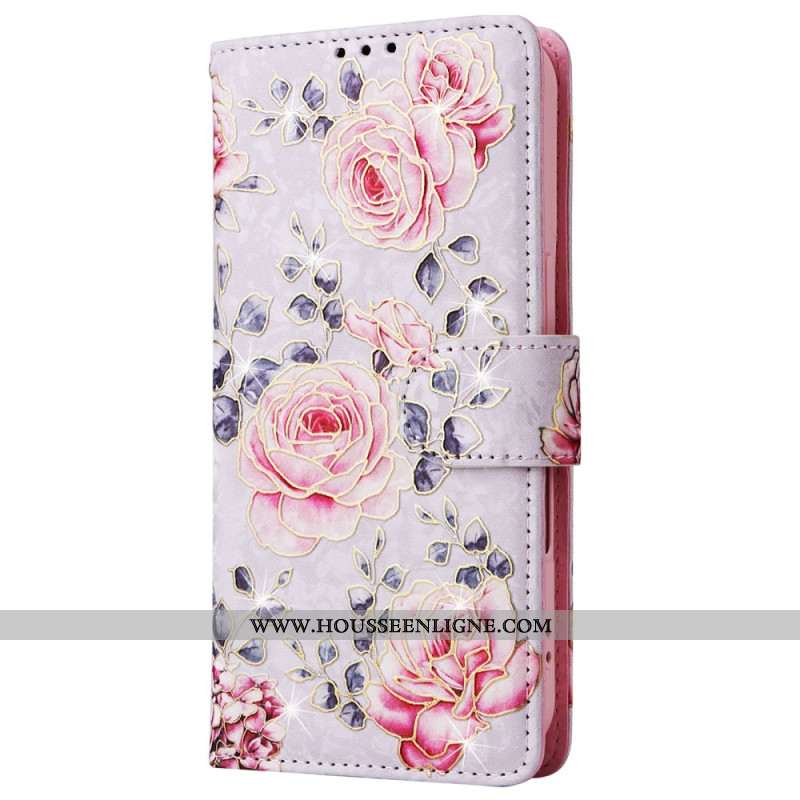 Housse iPhone 16 Plus Portefeuille Bloquant RFID Florale