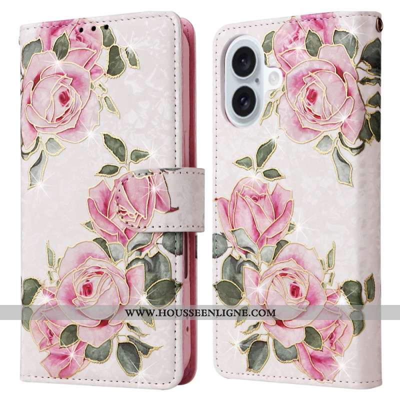 Housse iPhone 16 Plus Portefeuille Bloquant RFID Florale