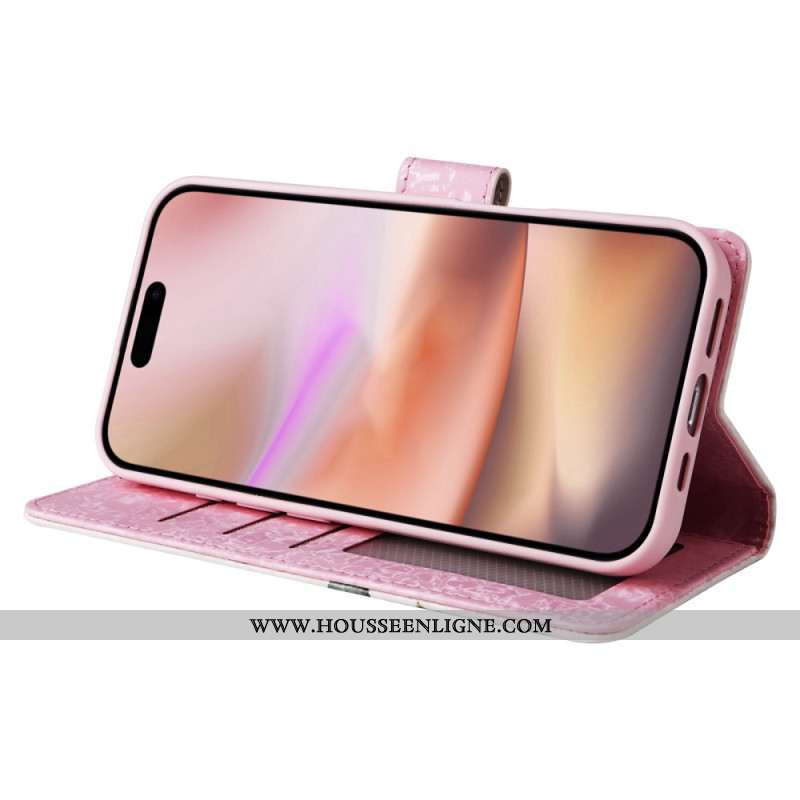 Housse iPhone 16 Plus Portefeuille Bloquant RFID Florale