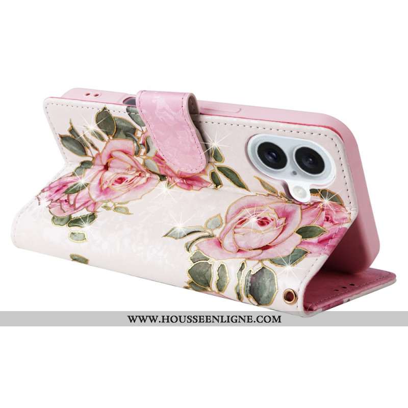 Housse iPhone 16 Plus Portefeuille Bloquant RFID Florale