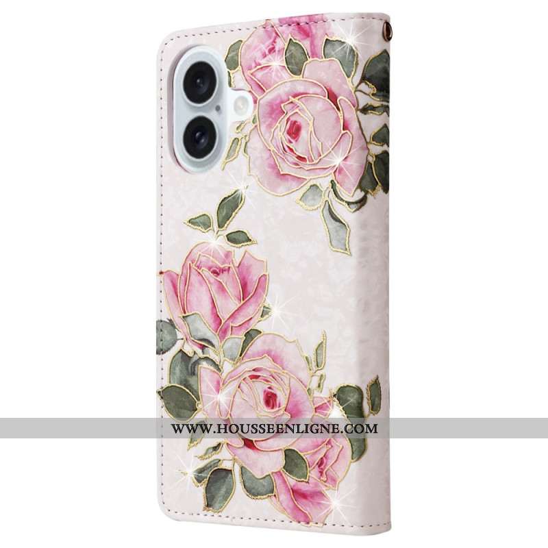 Housse iPhone 16 Plus Portefeuille Bloquant RFID Florale