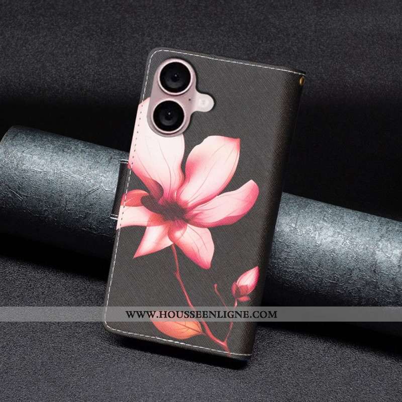 Housse iPhone 16 Plus Portefeuille Lotus à Lanière