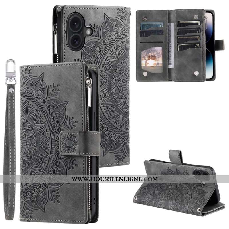 Housse iPhone 16 Plus, Portefeuille Mandala