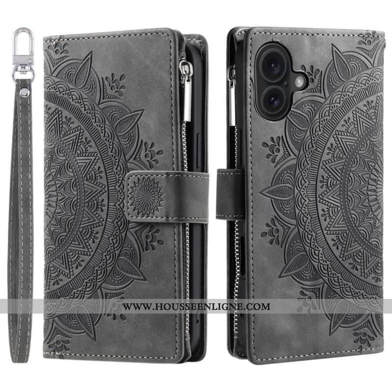 Housse iPhone 16 Plus, Portefeuille Mandala