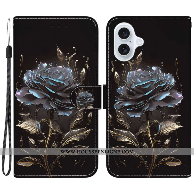 Housse iPhone 16 Plus Rose Noire à Lanière