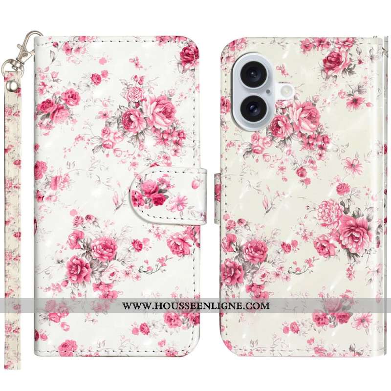 Housse iPhone 16 Plus Roses à Lanière