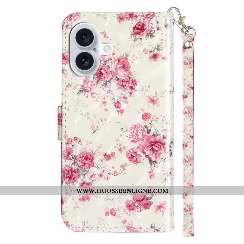 Housse iPhone 16 Plus Roses à Lanière