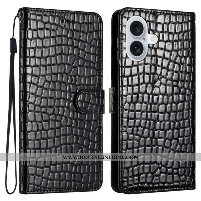 Housse iPhone 16 Plus Style Crocodile à Lanière