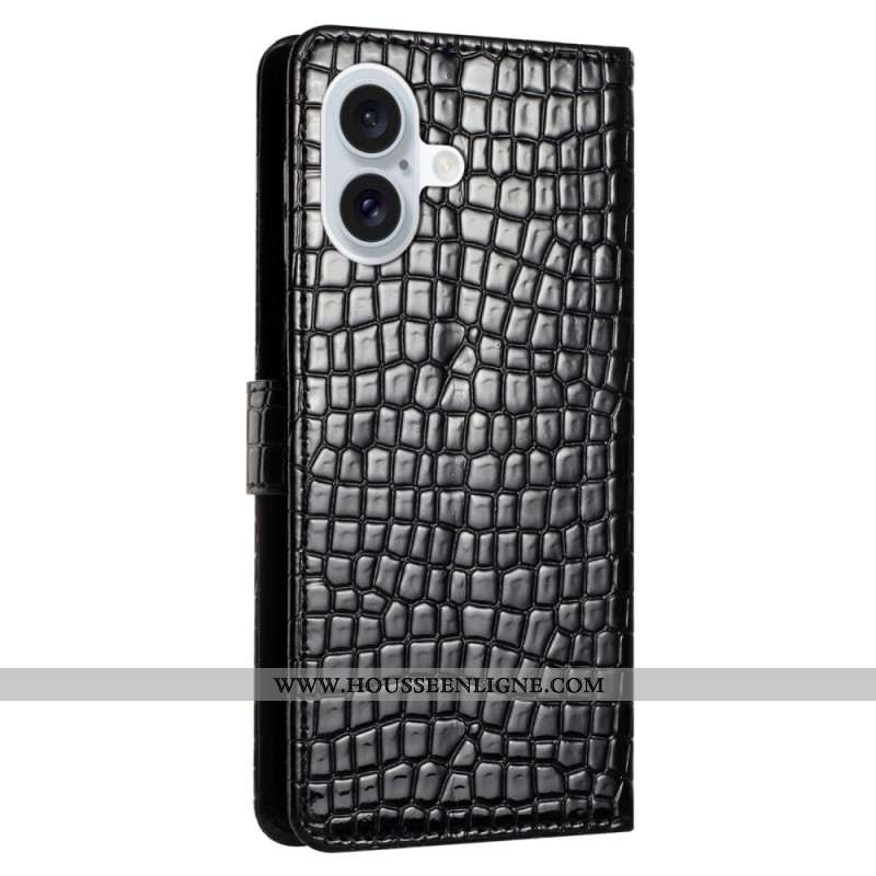 Housse iPhone 16 Plus Style Crocodile à Lanière