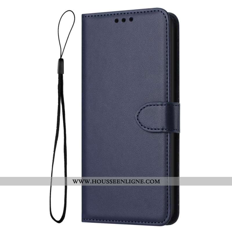 Housse iPhone 16 Plus Style Cuir Uni à Lanière