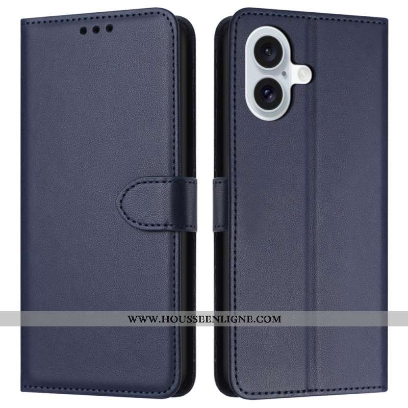 Housse iPhone 16 Plus Style Cuir Uni à Lanière