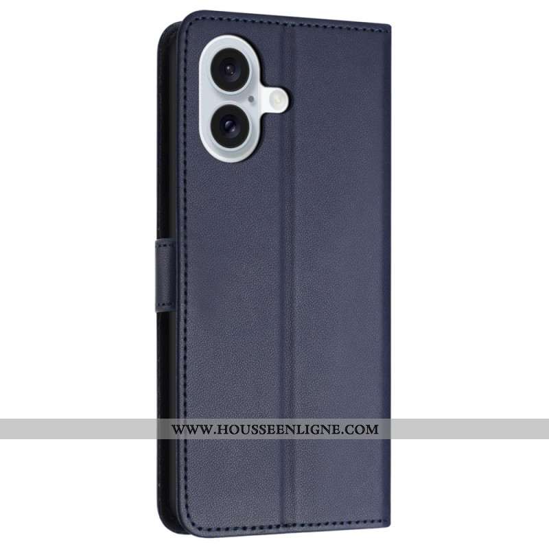 Housse iPhone 16 Plus Style Cuir Uni à Lanière