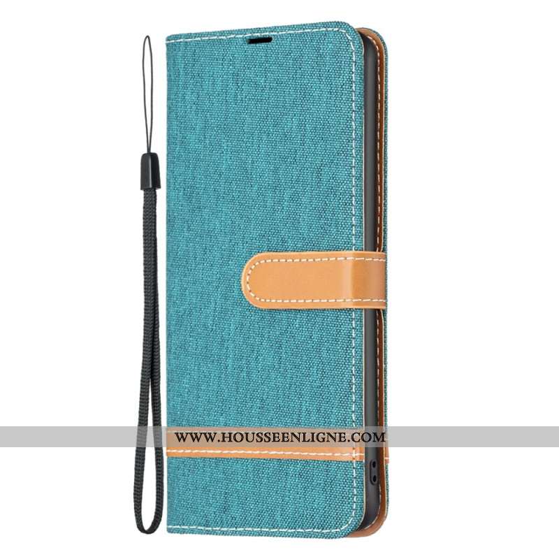 Housse iPhone 16 Plus Tissu Jeans à Lanière